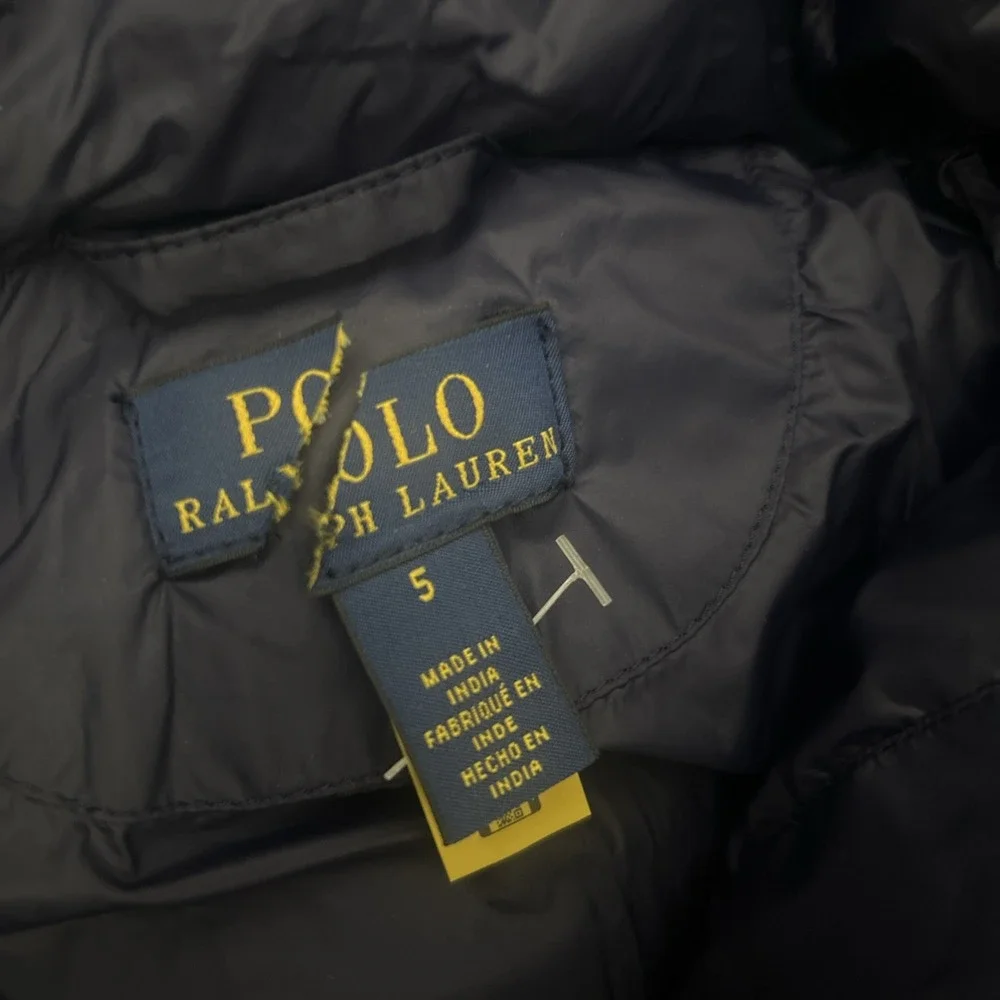 Polo Ralph Lauren Boys 5 Down Puffer Jacket Hooded Navy Winter Coat
